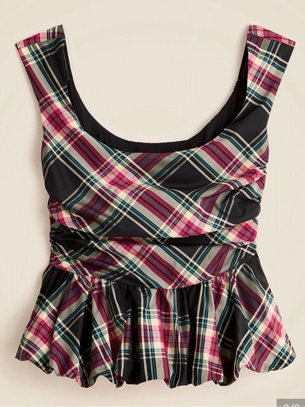 J. CREW FLAW Scoopneck Bubble-Hem Tank Top Tartan Red & Black Sz. 10 $198 CQ188